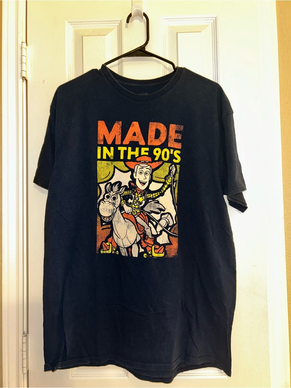 TOY STORY T-SHIRT “Made In The 90s” Navy Blue 4 Woody Bullseye Horse ADULT Large